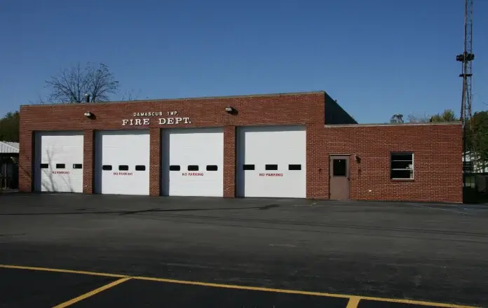 Mcclure, Ohio fire station with white garage doors
